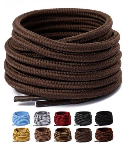 Olukssck 2 Pares Cordones Redondos para Botas, Cordones Duraderos para Botas de Senderismo y Calzado de Seguridad - 4 mm Diámetro, Marrón, 91cm