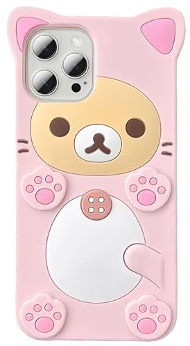 IAIYOXI 3D Cute Cartoon Bear Phone Case for iPhone 8 - Fashionable and Stylish - Funny Pink Bear Design - Soft TPU Protective Case - Kawaii Silicone Cover for Women, Girls, and Kids