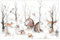 Bilderwelten Fototapete Kinderzimmer Aquarell Waldtierfreunde 190 x 288 cm Vlies-Tapete XXL Smart Wandtapete Wanddekoration Kindertapete
