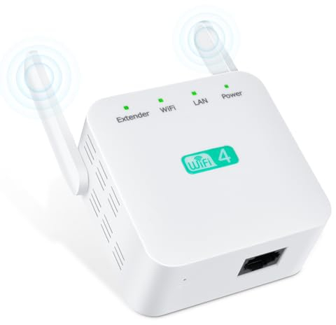 AXFEE WLAN Verstärker, WLAN Repeater 300Mbit/s 2,4GHz WiFi Repeater WiFi Verstärker Mit 2 Antenne, LAN/WAN Port, Support 4 Modus, Kompatibel mit Allen Standard Router AP/Router/Booster