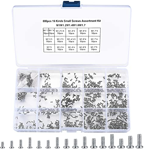 woshilaoDS 800 Pcs Assortiment de Micro Vis, Set de Mini Visser, M1 M1.2 M1.4 M1.6 M1.7 Petites Vis autosuffisantes pour réparation de lunettes, montres, ordinateurs portables