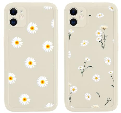 Yoedge 2 Stück Blumen HandyHülle für iPhone 12 Mini Hülle Blume 5,4, Silikon Handy Hülle für iPhone 12 Mini Case 3D Daisy Gänseblümchen Muster Aesthetic Mädchen Frauen Geschenk Schutzhülle Weiß Cover