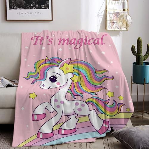 HZVRTN Einhorn Decke Kuscheldecke Flanell Kinder Rosa Kuscheldecke für Mädchen, Weiche Wohndecke Geburtstag Geschenke Sofa Couch Wohn Bett Fleecedecke (Einhorn F, 150x200cm)