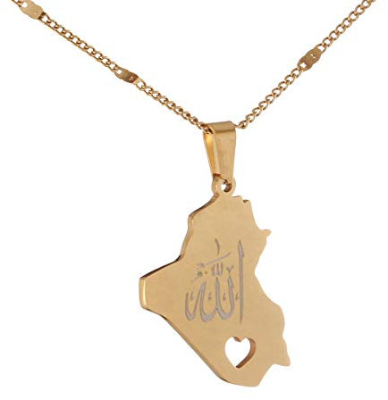 VALKEM Accessoires für Damen und Herren Republik Irak Karte Anhänger Halskette Goldfarbe Herz Kette Schmuck Hochzeitstag, Valentinstag, Weihnachten Geburtstagsgeschenk