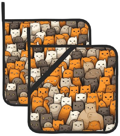 Set di presine da cucina con gatti arancioni, in poliestere resistente alle alte temperature, antiscivolo, per cucinare e cuocere al forno