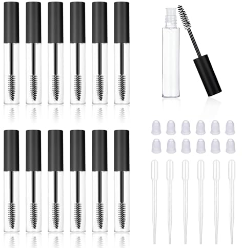 CHENYU 12 Stück Leere Mascara Flasche 10ml Wiederverwendbar Eyeliner Container Tube Wird mit Einem Auslaufschutzstopfen Geliefert mit Wimpern Zauberstab fur Mascara Und Eyeliner Leere