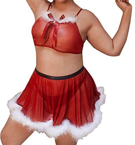 Damen Weihnachten Lingerie Tiefer Ring Dessous eng anliegend sexy Weihnachten rot V Einteiler sexy mit Gürtel Damen Dessous Damen No Steel Sexy Dessous Damen Sexy Unterwäsche En Dessous Set Pyjama