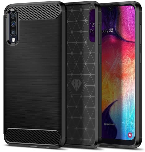 Qiinogow Coque pour Samsung Galaxy A50/A50S/A30S, Étui Mince et Antichoc, Housse Souple en Fibre de Carbone TPU (Noir)