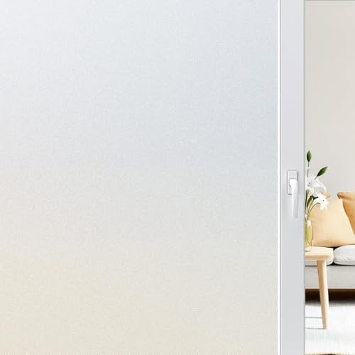 rabbitgoo Window Film Privacy Frosted Window Film Opaque Stickers for Glass Doors Frosting with New Grid Design No Glue Anti UV Self Adhesive Sun Block Home Bathroom Office 90 x 400 cm