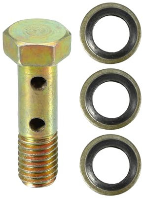 VekAuto Kit de boulons double banjo, M8x1.25 Longueur 32mm Filetage métrique Adaptateur de raccord de ligne de frein turbo universel en métal durable de couleur bronze avec rondelles