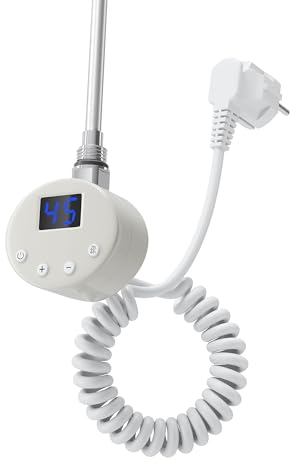 SUNXURY Heizstab mit Thermostat, Heizelement für Badheizkörper mit LCD Bildschirm und Heizrohr aus Edelstahl, 400W Weiß