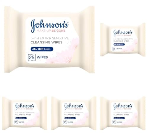 Johnson's Makeup Be Gone Extra-Sensitive Wipes, Pack of 125 (Packing May Vary)