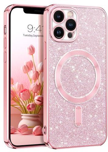 YINLAI for iPhone 12 Pro Magnetic Case[Compatible with Magsafe] Glitter Protective Cover Slim for Women Shockproof Bling Phone Case for iPhone 12 Pro 6.1, Pink