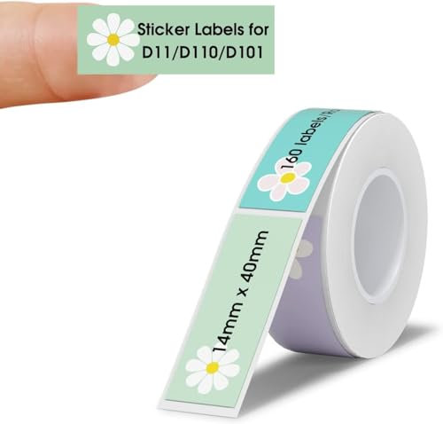 NIIMBOT Etiketten Selbstklebender Etikettenband für D110/ D11/ D101 Etikettendrucker, 14 x 40 mm Beschriftungsetiketten Aufkleber Band Wasserfest Abriebfest Thermopapier, 210 Etiketten/Rolle, Blumen