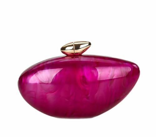 WuDiaoer Acrylic Shell Shape Clutch Bag Trendy Metallic Acrylic Clutch Shiny Egg Purses and Handbags for Women Wedding Party, Rose Red