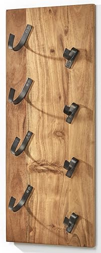 Kobolo Wandregal Weinregal Flaschenhalter - Akazienholz - mit Haken aus Metall - 4 Flaschen