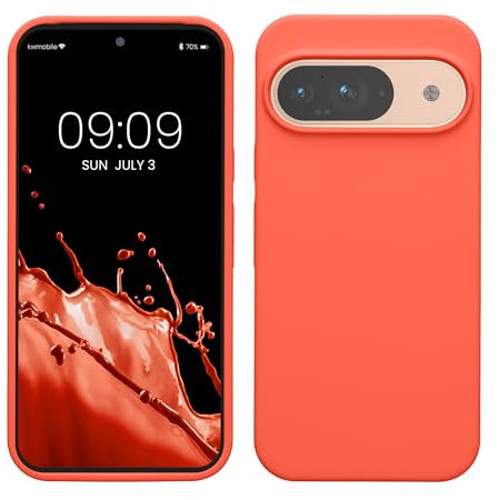 kwmobile Carcasa Compatible con Google Pixel 9 Funda - Funda Compatible con Google Pixel 9 Pro Case - Protector antigolpes de TPU y Silicona - Apto Carga inalámbrica - Coral Brillante