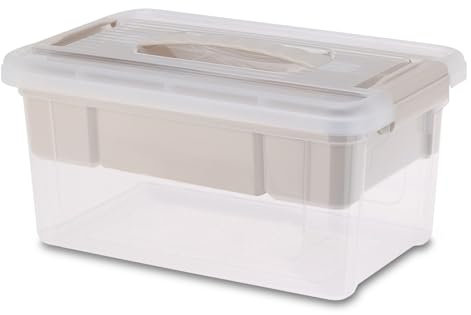 Kunststoff Sortierbox mit Tragegriff - 29 x 19 cm - Nähkästchen mit entnehmbaren Fächern - Multi Box Mehrzweck Aufbewahrungsbox Organizer für Handarbeit Bad Büro Malen Basteln