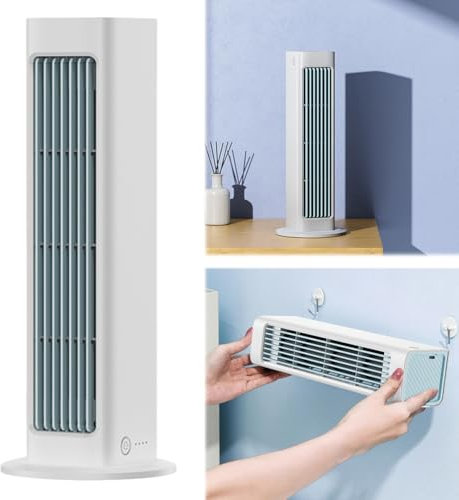 AZURAOKEY Ventilador de torre eléctrico de refrigeración silenciosa con control remoto, ventilador de montaje en pared de 3 velocidades, ventilador silencioso sin aspas, ventilador de escritorio