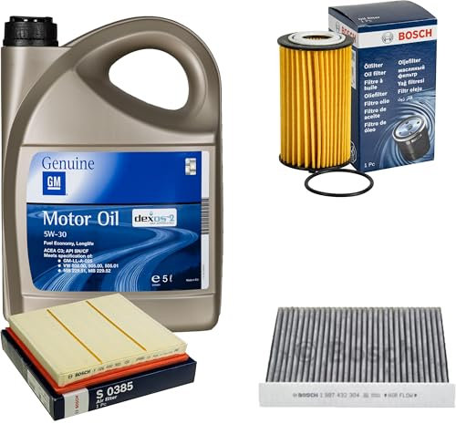 Inspektionspaket Wartungspaket Filterset mit 5L Motoröl 5W-30 Dexos2, Ölfilter, Luftfilter, Innenraumfilter (Aktivkohlefilter)