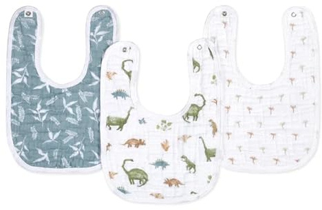 aden + anais™ Essentials 3 Pack Cotton Muslin Baby Snap Bibs Dino Jungle