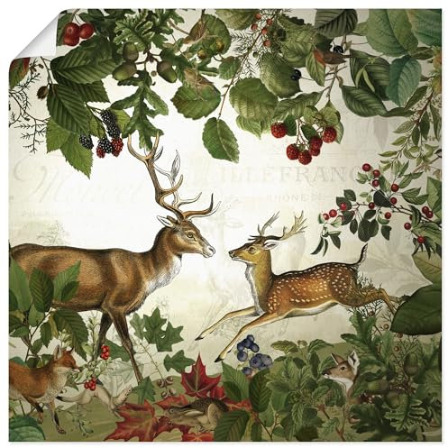 ARTLAND Wanddeko Poster & Kunstdrucke Wandposter 40x40 cm Herbstdeko Tiere Pflanzen Hirsch Reh Wald Idylle Natur U5GX