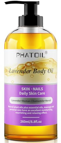 PHATOIL Body Oil, Lavender Body Oil for Massage, Skin Care, Nails Care, Formulated with Natural Plant Oils and Essential Oils, Natural Moisturizer for Women, Men. 260ml, All Skin Types