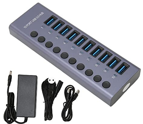 Hub USB 3.0 de 10 Puertos, Hub de Fecha USB de 10 Puertos, Divisor de concentrador de Datos USB, Hub de Puerto USB 3.0 de 60 W, Hub con interruptores de alimentación Individuales