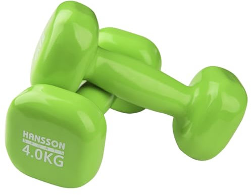 Hansson Sports® Vinyl Hantel 2er Set 0.5-5.0Kg Verschiedene Gewichte und Farbe zur Auswahl (2 * 4.0kg Grün)