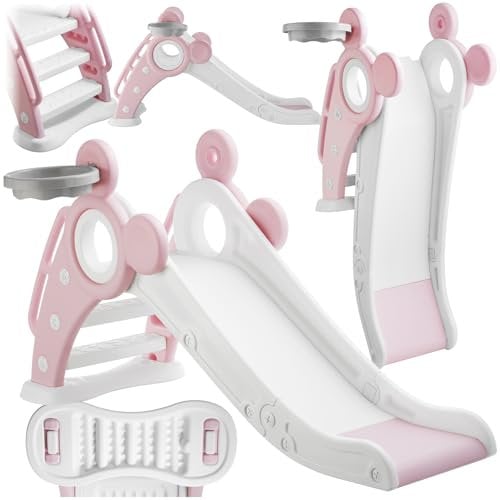 Tectake® Toboggan Intérieur et Extérieur Pliable pour Enfant avec Panier de Basket Amovible - Jouet 2 Ans Idéal pour Parcours de Motricité dans Chambre, Salon, Jardin