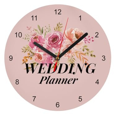 Fabulous Wedding Planner Wedding Bride Watercolor Bouquet - Orologio da parete in vetro, diametro 20 cm, colore: rosa