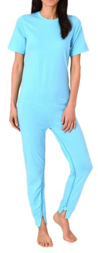 Normann Care Damen Pflegeoverall Kurzarm Pyjama mit Langen Bein und Reißverschluss am Rücken und Bein