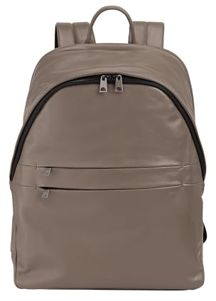 DUDU Damen- und Herren-Lederrucksack für PCs bis zu 15,6“ MacBook 16 Zoll, Reiserucksack 20 Liter, Rucksack für Arbeit und Büro mit elegantem essentiellem Design Taupe