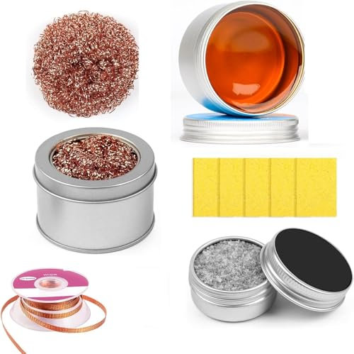 Soldering Tip Cleaner Set - Lead-Free Soldering Tip Reactivator + Rosin Flux Paste + Soldering Tip Cleaner + Soldering Sponge Cleaning