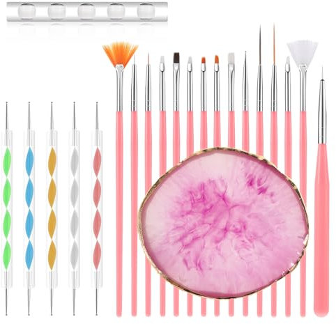 BOHUIZ 22-teiliges Nagelkunstpinsel-Set, Nagelkunst-Werkzeugset Kunstharzpalette Nagelkunstmalerei gemischte Farben Acryl-Silikon-Schnitzstift, Punktierstift-Werkzeug, Maniküre-Set