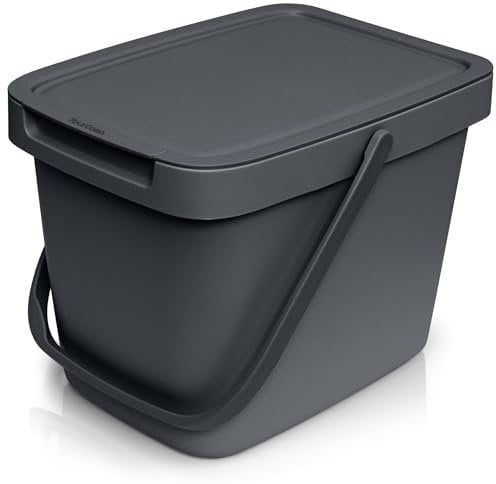 YourCasa Biomülleimer Küche - 6L Komposteimer Küche für alltäglichen Biomüll Behälter - Mit Deckel und Wandaufhängung - Biomülleimer Küche klein - Bio Eimer Bio (Anthrazit)