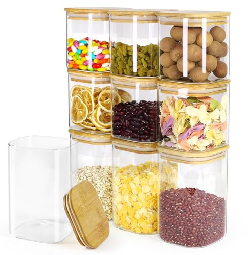 AIQII 10er Set Vorratsgläser mit Deckel ,750/1150ml Vorratsdosen Glas Eckig ,Stapelbare Aufbewahrungsgläser Luftdicht für Pasta, Cornflakes, Müsli, Bohnen Aufbewahrung