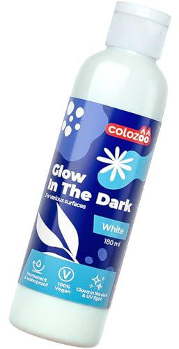 colozoo Glow in The Dark White Acryl Farbe 180ml | Leuchtfarbe im Dunkelund Schwarz Licht | Nachtleuchtend Acrylfarbe ist dauerhaft auf Jede Oberflächen