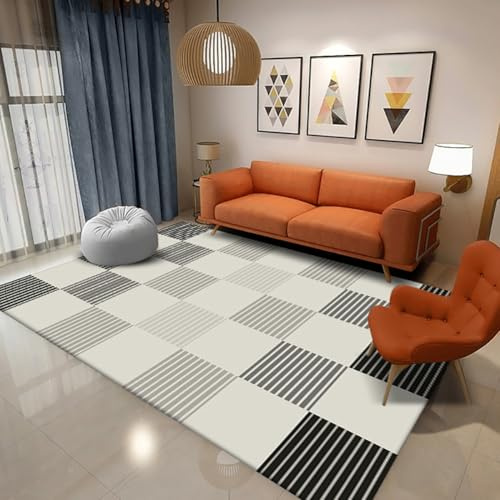 RBQIZVW Karierter Teppich, marokkanischer Schachbrett-Teppich, für den Außenbereich, faltbar, waschbar, Bodenabdeckung, Innenteppich für Wohnzimmer, Schlafzimmer,Grau,180×280CM