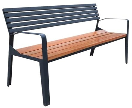Parkbank Gartenbank mit Rückenlehne und Armlehnen, Dreier-Sitzbank, Gemeinschaftsbank aus Stahl und Holz for den Außenbereich, for die Lounge auf dem Balkon oder der Terrasse zu Hause Sitzbank Outdoor