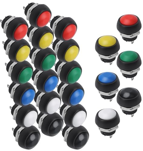 APIELE 24 Stück 12MM Momentan-Taster-Schalter wasserdichter SPST EIN-AUS AC 250V/3A für Autotrompete PC Tischlampe Haustürklingel