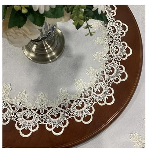 Spitzentischdecke, runde Tischdecke, Retro-Tischdecke, europäische Spitze, Staub, Esstisch, Restaurant, Tischdecken, Heimdekoration (Stil 7, Durchmesser 80 cm, rund)