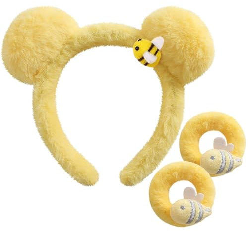 JAHEMU Bandeau Abeille Serre-Tête Animaux en Peluche Bandeaux Abeille Élastique à Cheveux Mignonne Accessoire de Cheveux pour Filles et Femmes