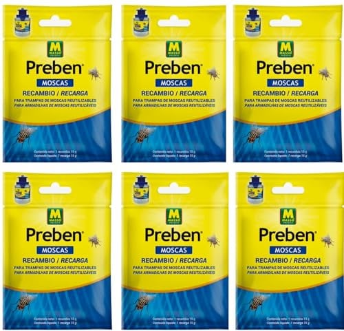 Pack 9 Unidades Recambio para Trampa de Moscas Reutilizables 15g - Preben. Eficaz para Moscas. Listo para Usar. Granulado.