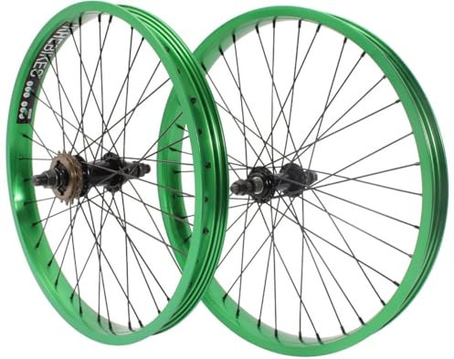 KHE Prism BMX Laufradsatz, 20 Zoll, Grün Eloxiert, 38mm Felgenbreite, 16 Zähne Freilaufritzel