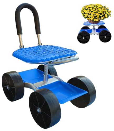 Générique Rollbarer Gartenhocker – Rollhocker für Gartenarbeit mit verstellbarem Drehsitz | 360° drehbare Platte für Gartengeräte im Freien