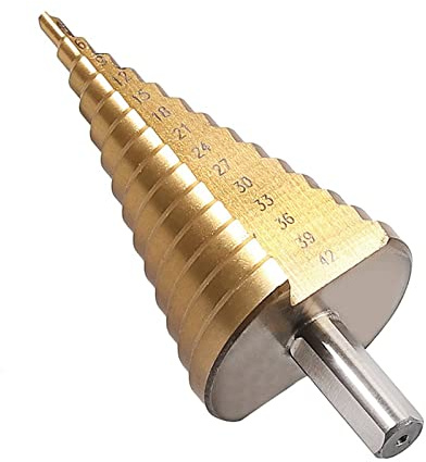 Step Drill Bit 4-42MM, 14 Step HSS Titanium Step Bit for Metal Wood | High Speed Steel Cone Drill Bits Hole Cutter with Tri-Flat Shank for DIY Lovers