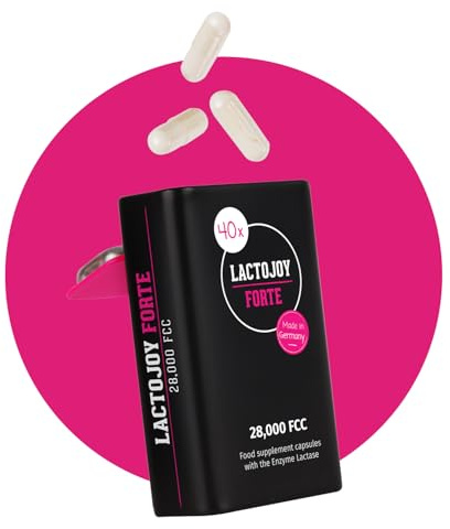 LactoJoy Forte – Laktase-Kapseln bei Laktoseintoleranz 28000 FCC – 40 Stück – Hochdosiert & vegan – Laktosekapseln ohne Zusätze – Made in Germany – Glutenfrei & laktosefrei - Verdauungsenzyme