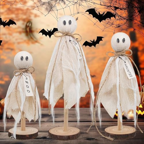 Halloween-Dekorationen, 3-teilige Holz-Tischdekoration, für Party-Terrassen, Tischplatten, Kaminsims und gestufte Tabletts
