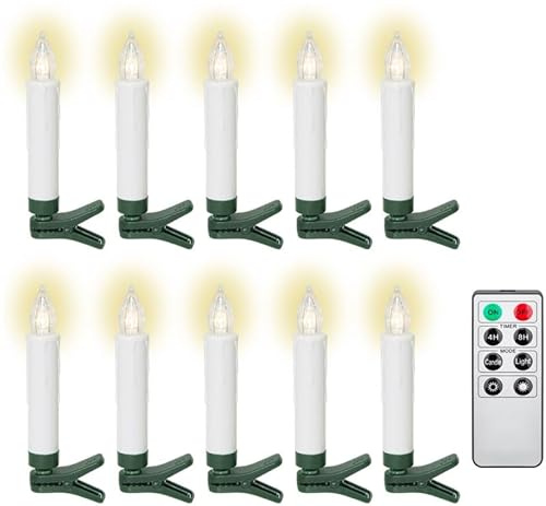 LED Weihnachtsbaumkerzen 10er-Set, 2600 K, kabellos, dimmbar, Fernbedienung